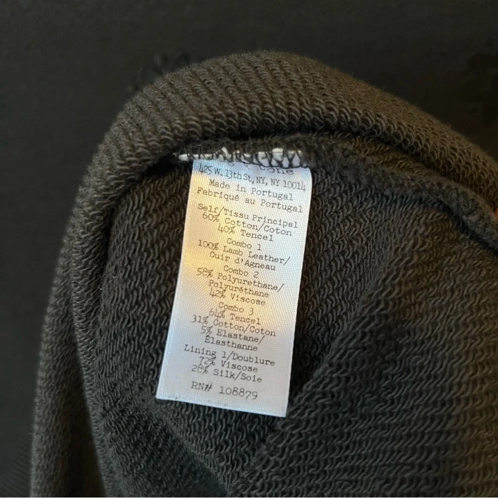 Rag and Bone Lamb leather sweatshirt XXS Black Flowers Womens Crewneck Pullover - Picture 7 of 9
